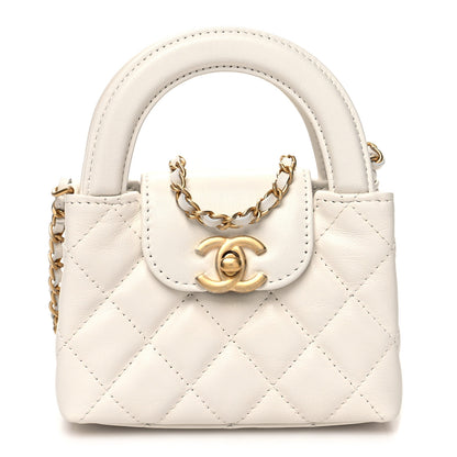 Chanel Shiny Aged Calfskin Quilted Mini Nano Kelly Shopper White 1 of 10