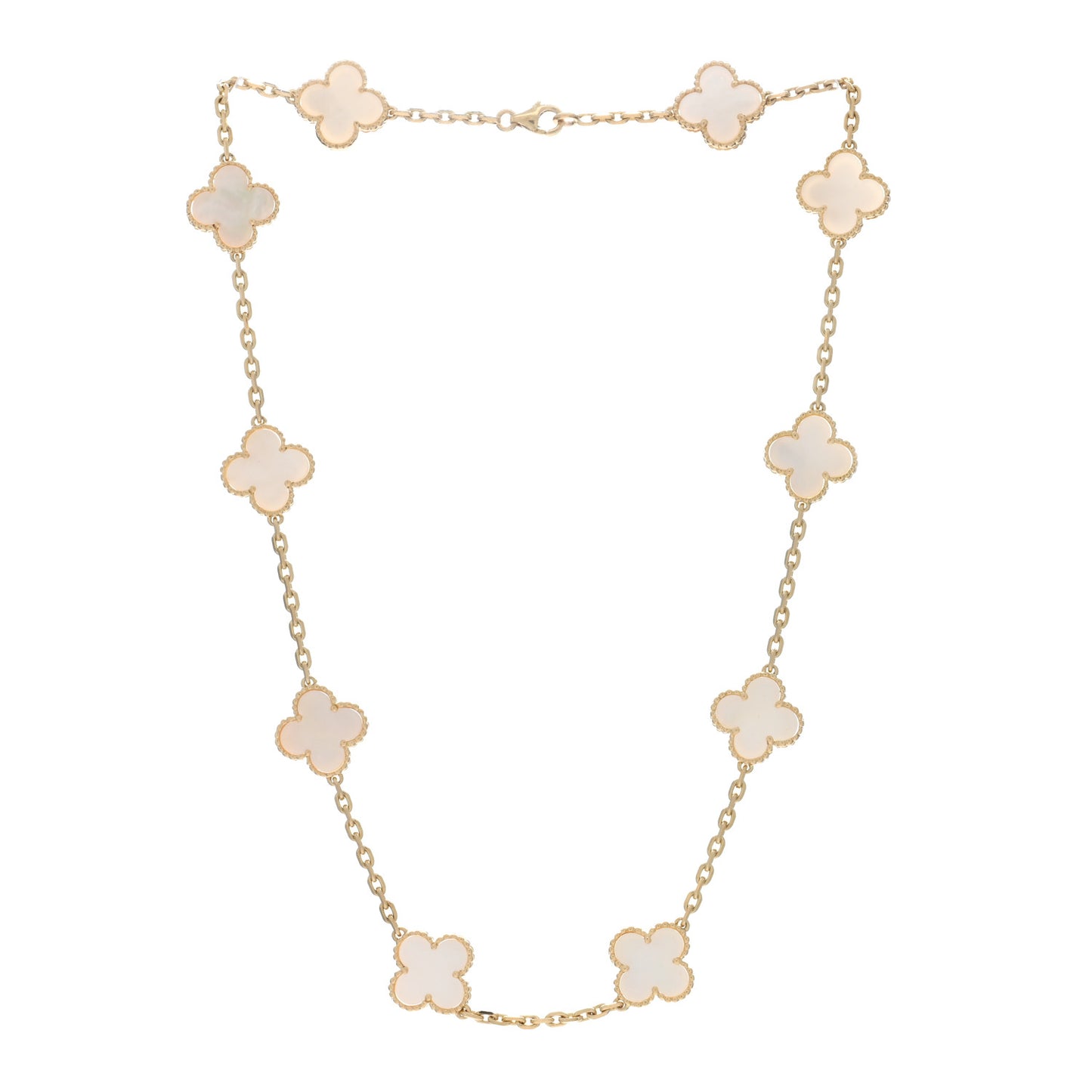 18K Yellow Gold Mother of Pearl 10 Motifs Vintage Alhambra Necklace
