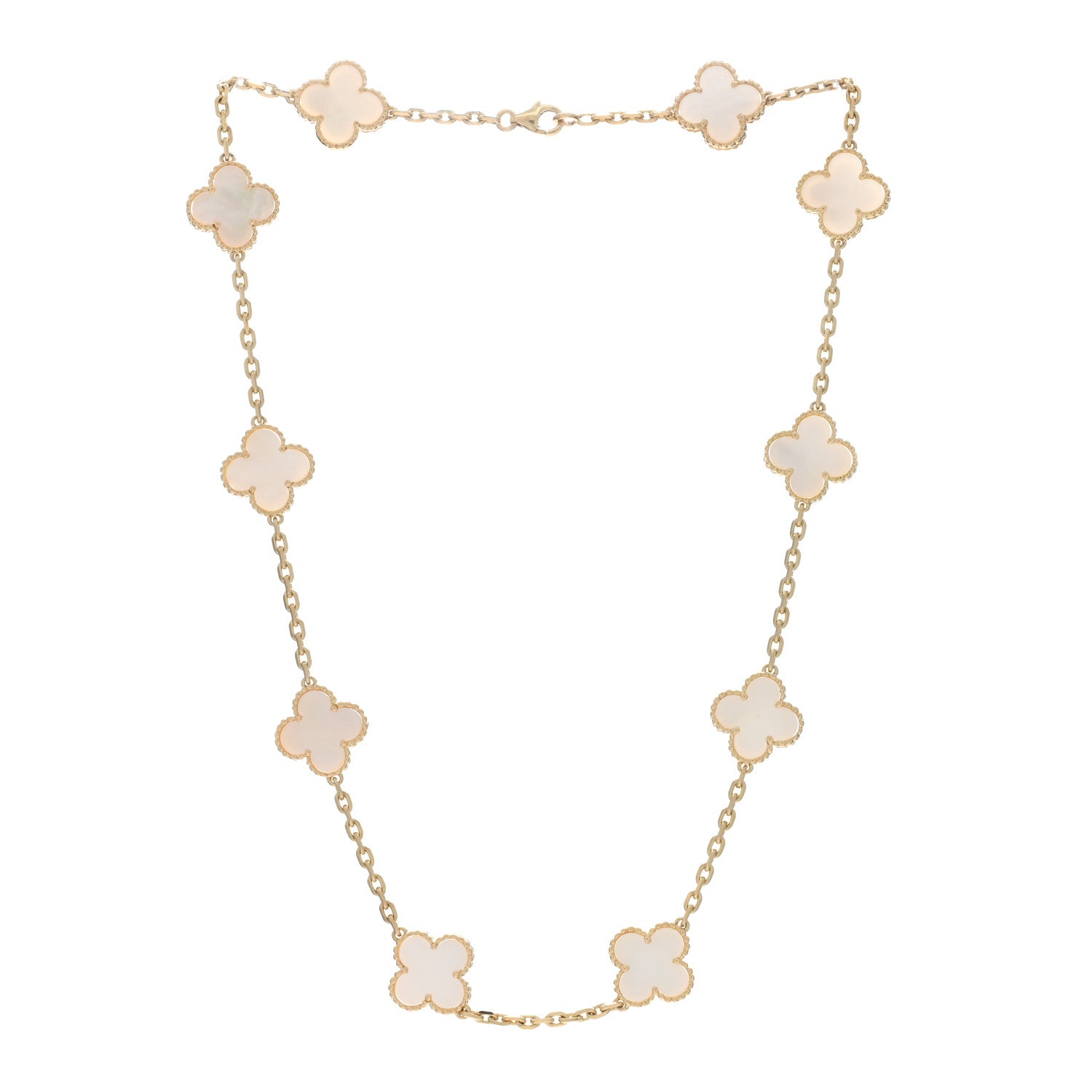 Van Cleef & Arpels 18K Yellow Gold Mother of Pearl 10 Motifs Vintage Alhambra Necklace 3 of 4