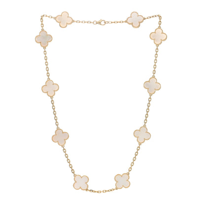 Van Cleef & Arpels 18K Yellow Gold Mother of Pearl 10 Motifs Vintage Alhambra Necklace 3 of 4