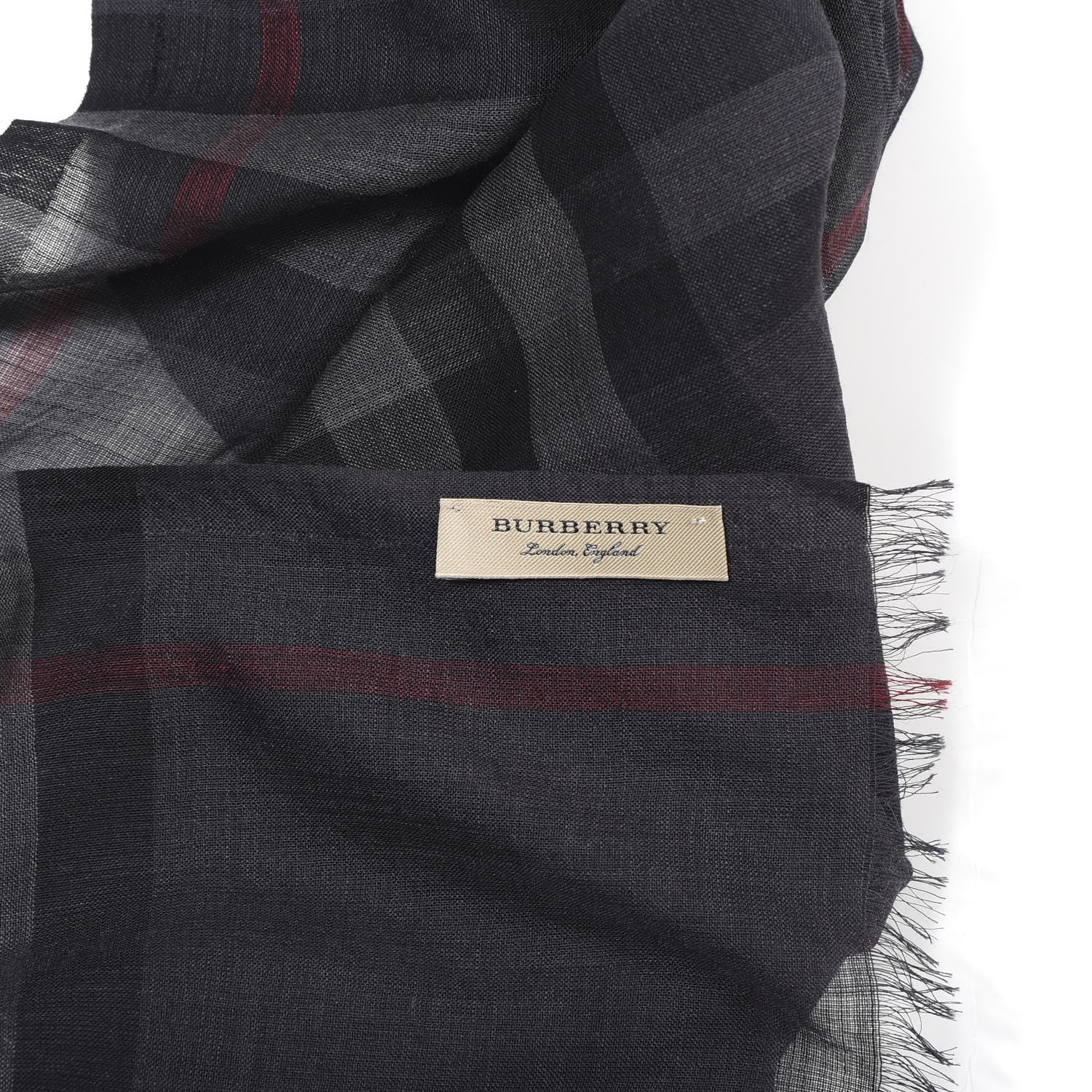 Burberry Wool Silk Gauze Giant Check Scarf Dark Grey 3 of 4