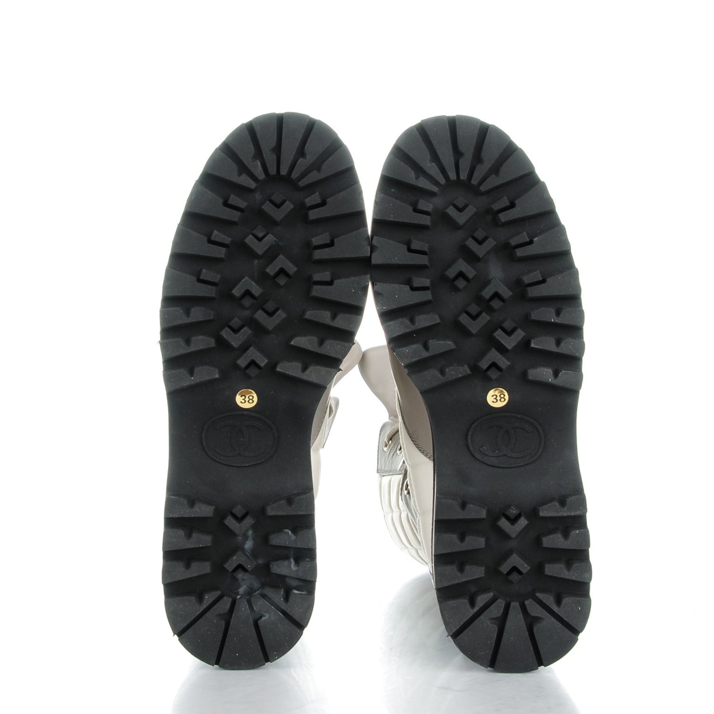 Calfskin Nylon Quilted Boots 38 White Grey Black