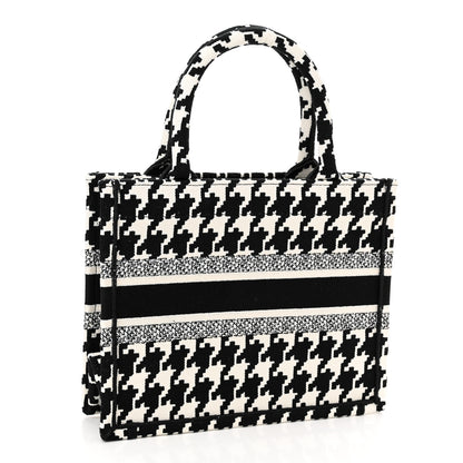 Christian Dior Canvas Houndstooth Embroidered Small Book Tote Black White 3 of 10