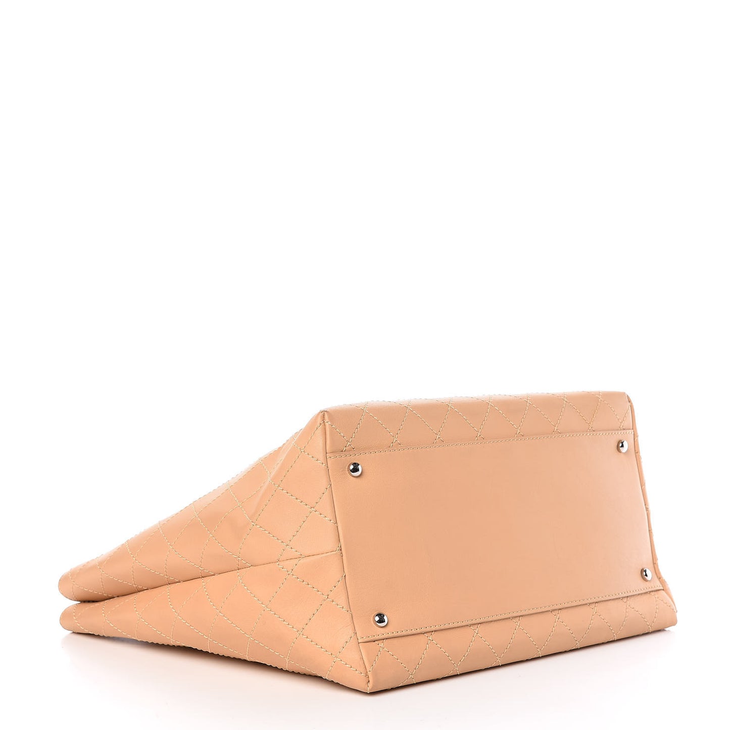 Calfskin Stitched Large Shopping Tote Beige