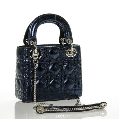 Christian Dior Metallic Calfskin Cannage Mini Lady Dior Marine 3 of 6