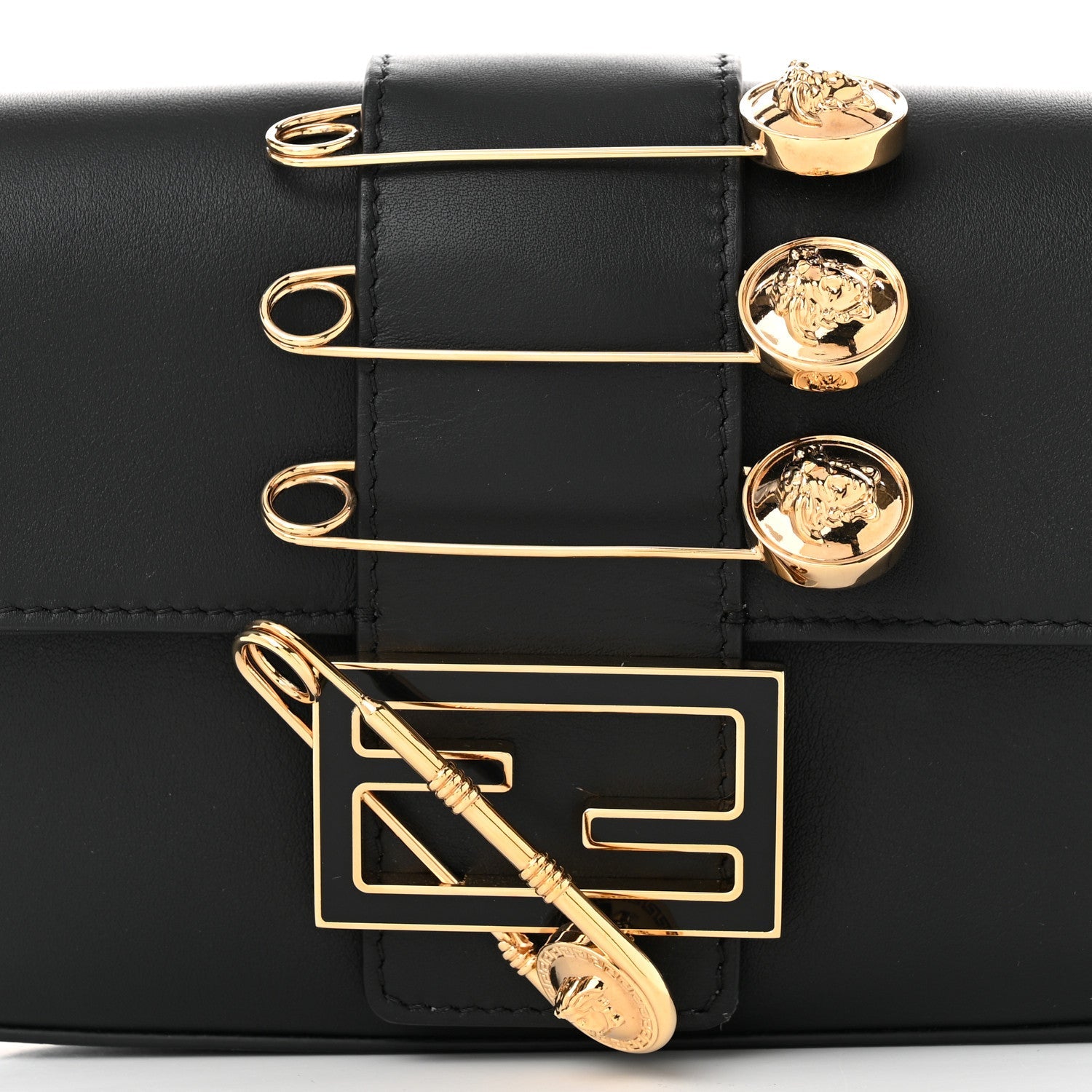 Fendi X VERSACE Vitello Seta Fendace Mini Brooch Baguette Black 9 of 12