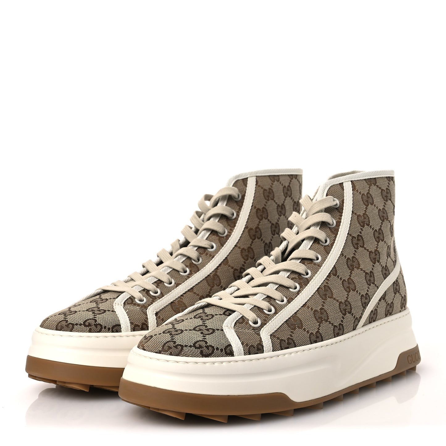 New Canvas GG Monogram Mens Tennis 1977 High Top 55mm Platform Sneakers 11 Beige Ebony Mystic White