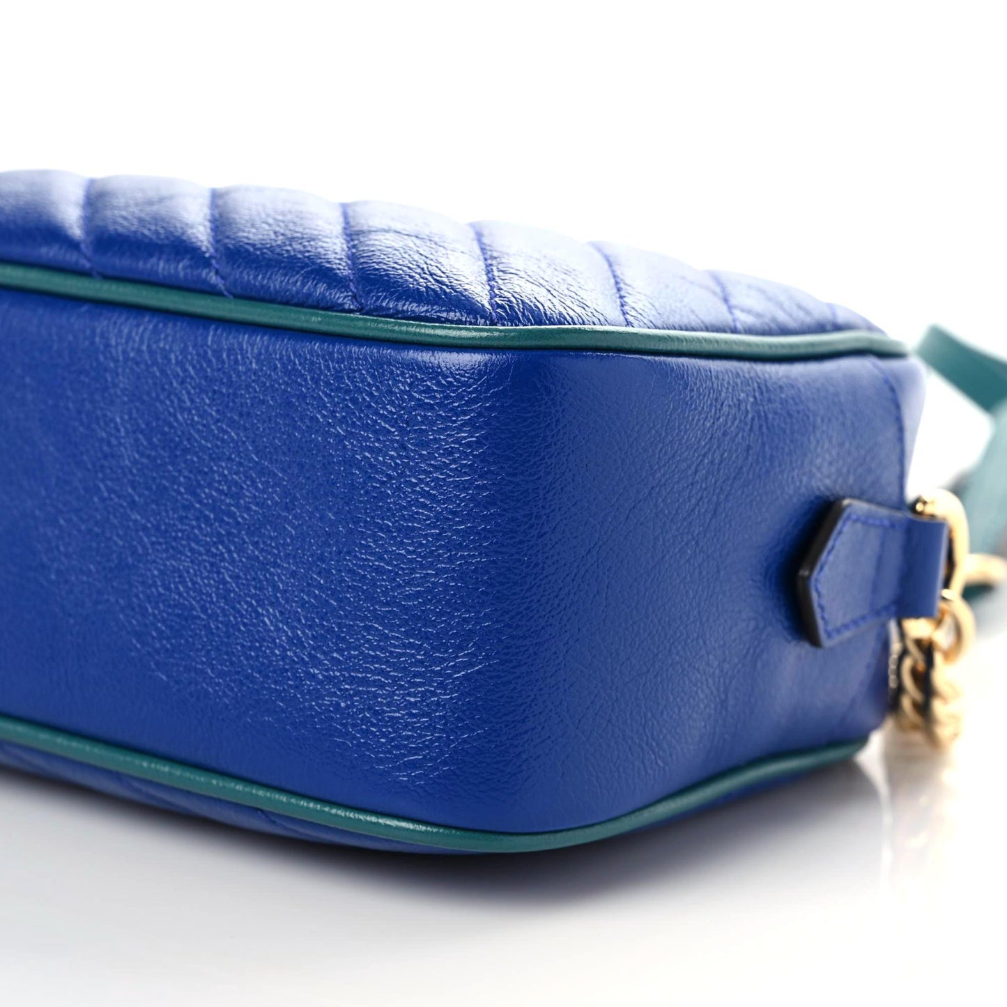 Azalea Calfskin Enamel Matelasse Diagonal Small Torchon GG Marmont Chain Shoulder Bag Imperial Blue Pavone