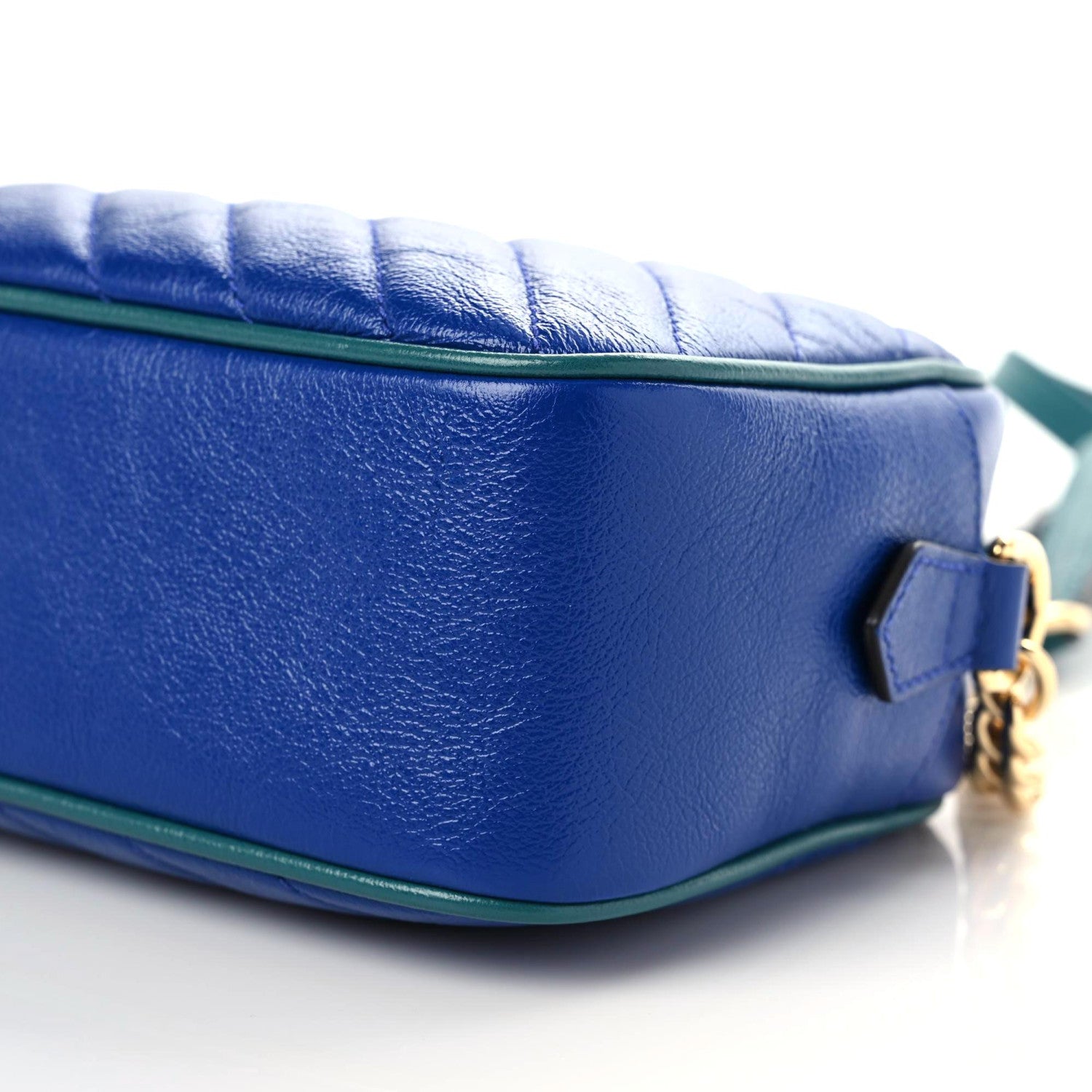 Gucci Azalea Calfskin Enamel Matelasse Diagonal Small Torchon GG Marmont Chain Shoulder Bag Imperial Blue Pavone 6 of 9