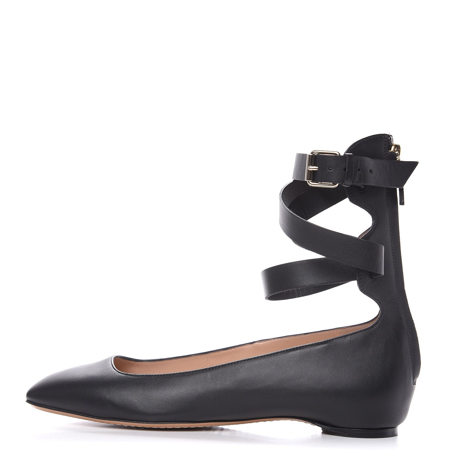 Valentino Garavani Calfskin Ballerina Ankle Strap Flats 38.5 Black 1 of 9