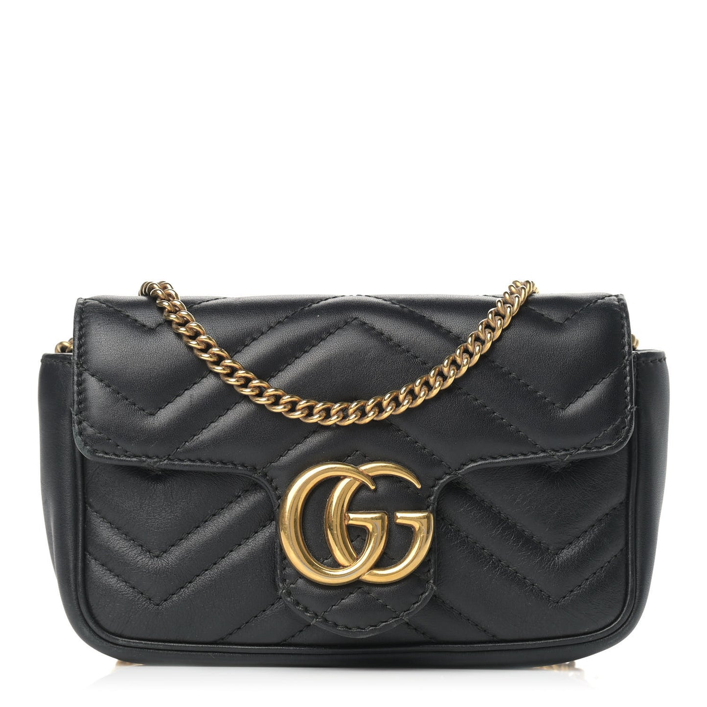 Calfskin Matelasse Super Mini GG Marmont Shoulder Bag Black