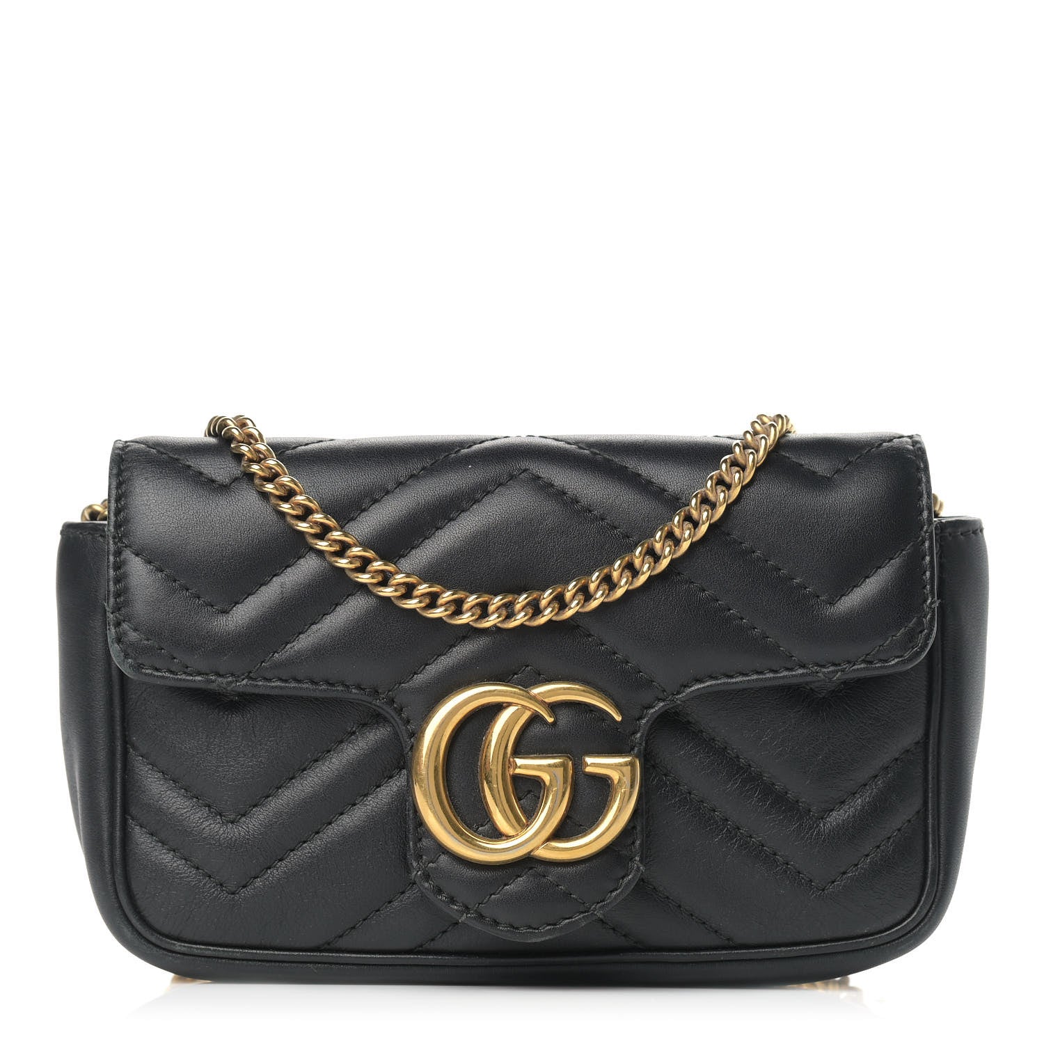 Gucci Calfskin Matelasse Super Mini GG Marmont Shoulder Bag Black 1 of 11