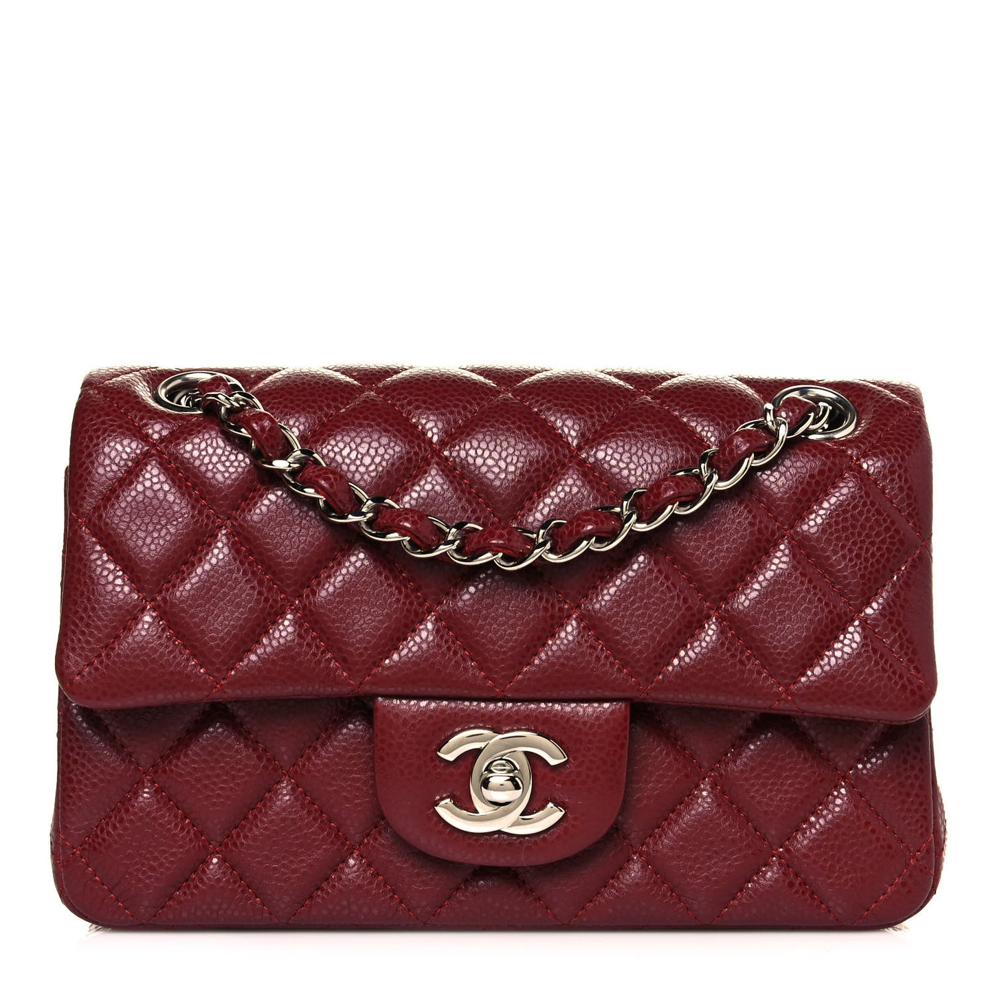 Caviar Quilted Mini Rectangular Flap Dark Red