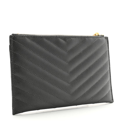 Saint Laurent Grain De Poudre Matelasse Chevron Monogram Bill Pouch Storm 3 of 7