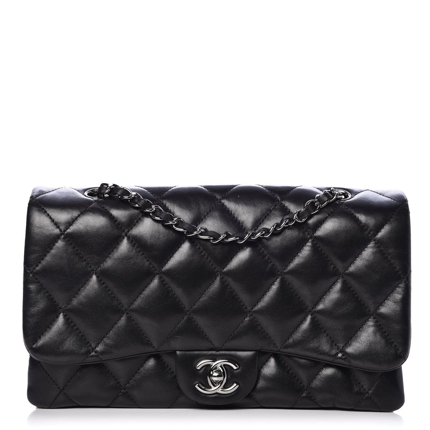Lambskin Quilted Large 3 Flap Black