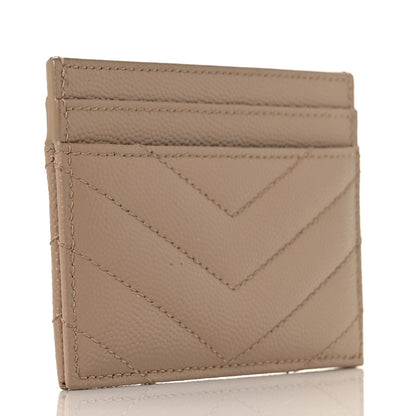 Saint Laurent Grain De Poudre Matelasse Chevron Monogram Credit Card Case Dark Beige 3 of 8