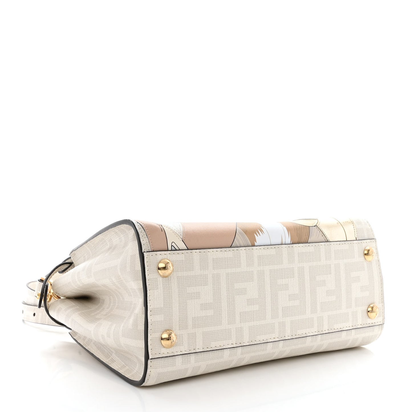 Glazed Fabric Nappa FF Disco Girls Inlay Mini Peekaboo Iconic Satchel Bianco Perla Multicolor