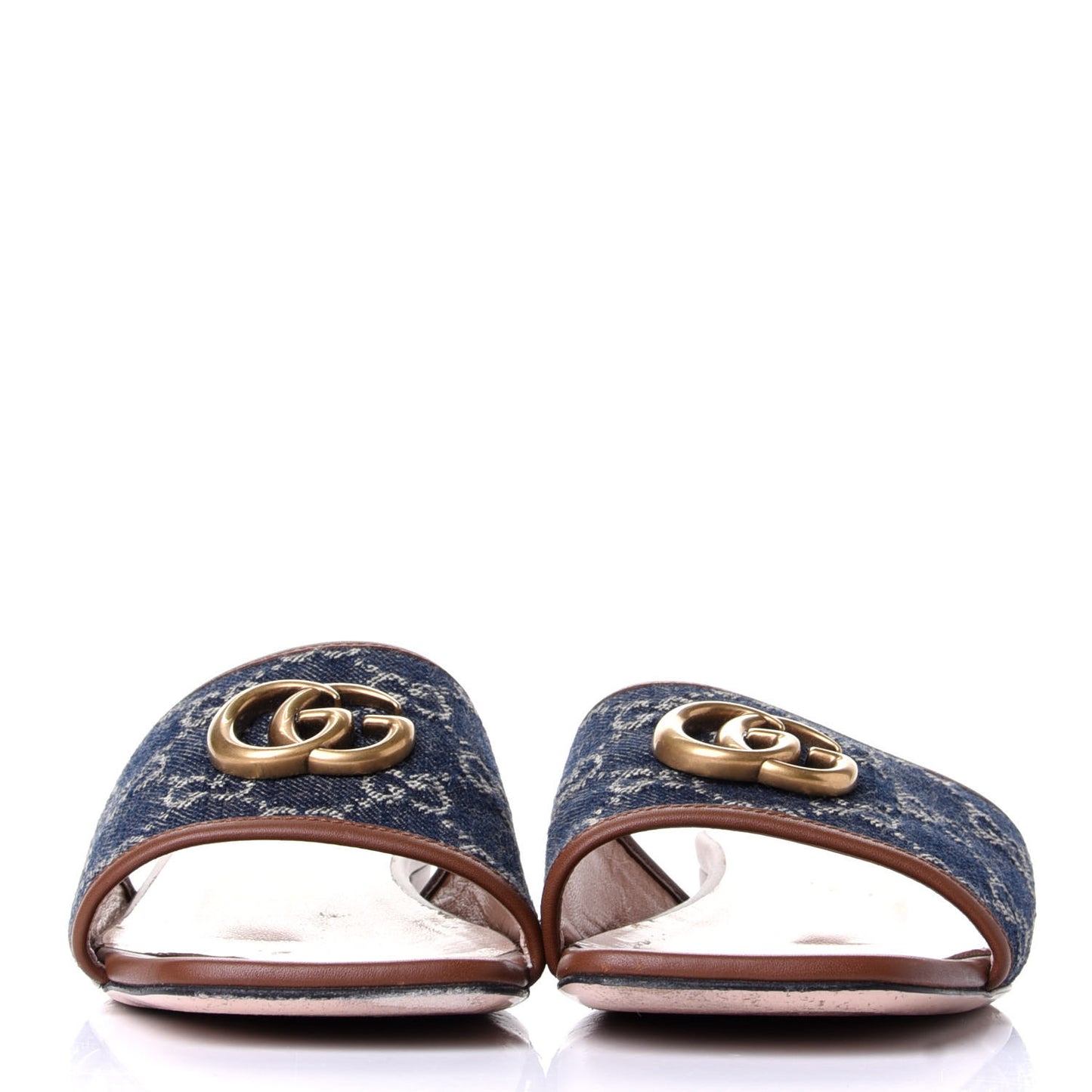 New Denim GG Monogram Miro Soft Calfskin Jolie Slide Sandals 38 Blue Tea Cuir Epilog