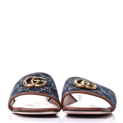 Gucci New Denim GG Monogram Miro Soft Calfskin Jolie Slide Sandals 38 Blue Tea Cuir Epilog 2 of 10