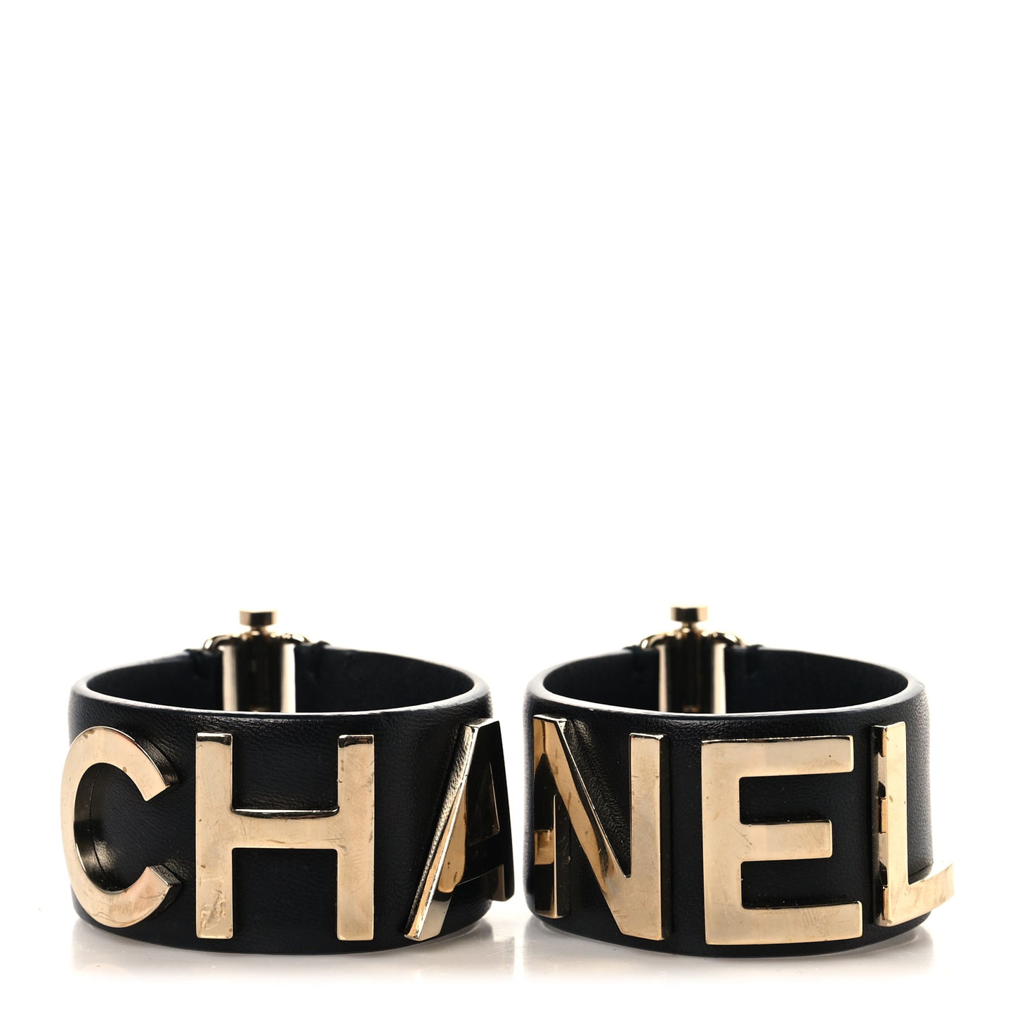 Lambskin Cha-Nel Logo Cuff Set M Gold Black