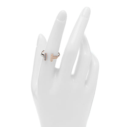 Tiffany 18K Rose Gold Diamond Mother of Pearl T Wire Ring 54 7 2 of 4