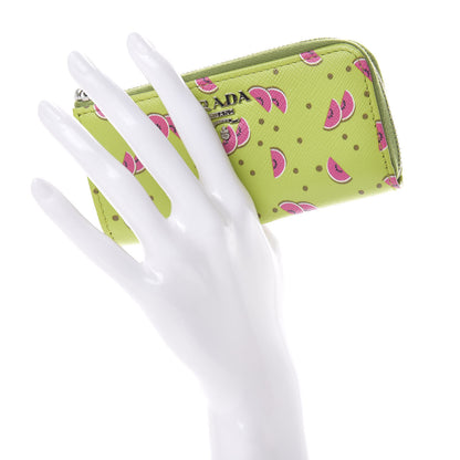 Prada Saffiano Watermelon Print Zip Key Pouch Erba 2 of 8