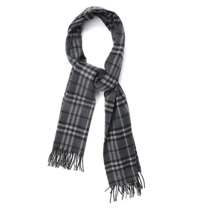 Burberry Cashmere Icon Check Fringe Scarf Dark Charcoal 1 of 4