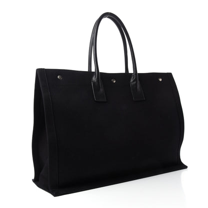 Saint Laurent Linen Calfskin Rive Gauche Tote Black 3 of 10