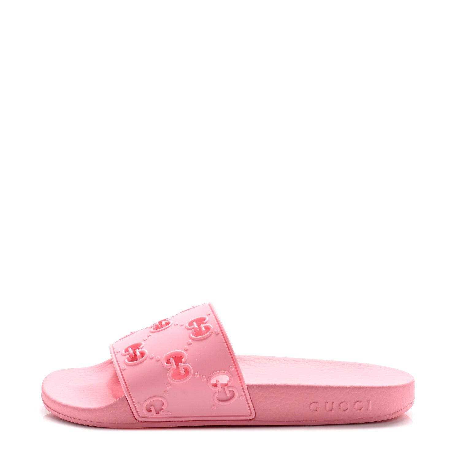 Gucci Rubber GG Monogram Perforated Womens Slide Sandals 37 Rose Box 1 of 8