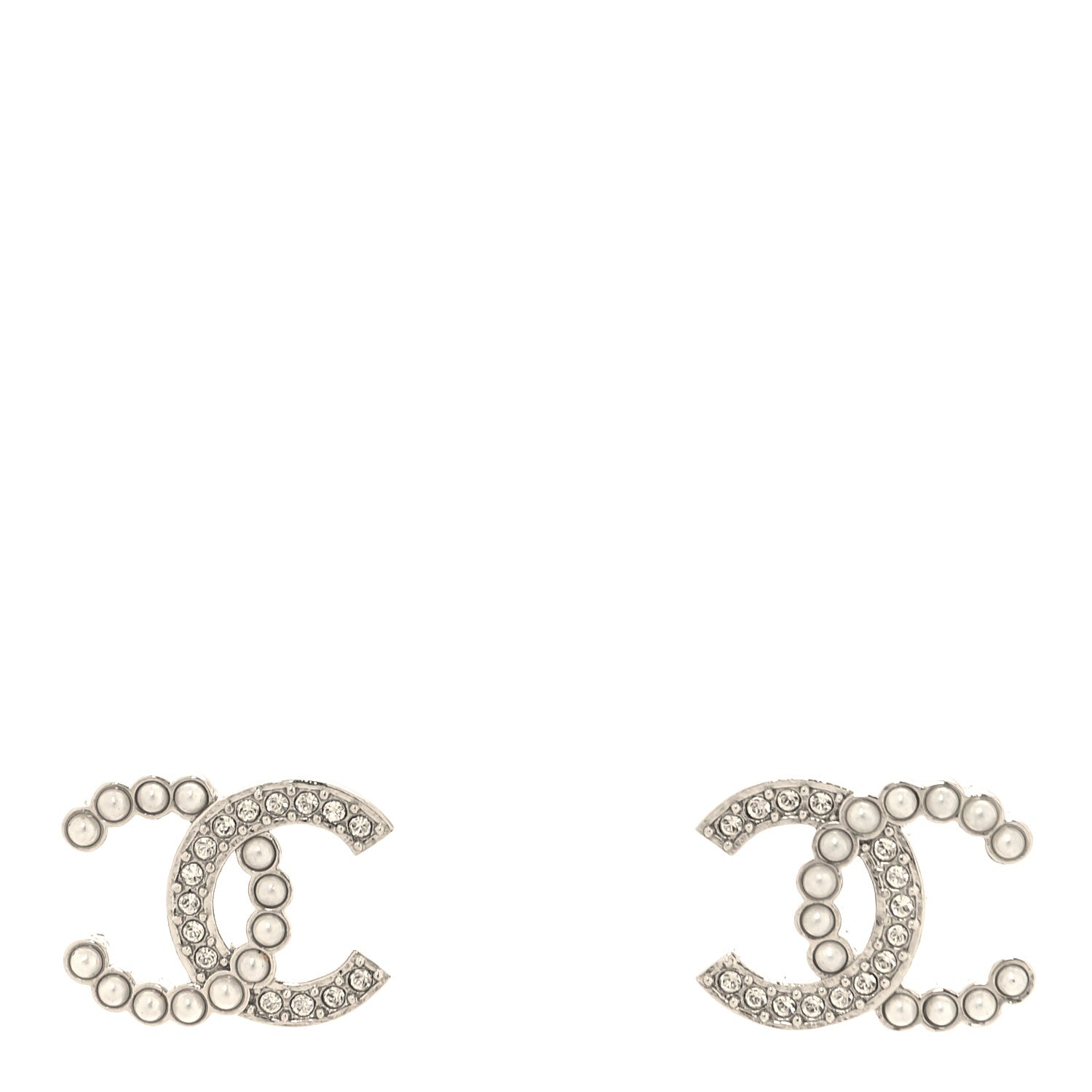 Chanel Pearl Crystal CC Earrings Silver 1 of 5