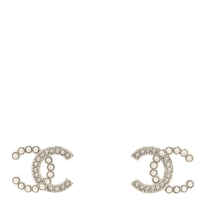 Chanel Pearl Crystal CC Earrings Silver 1 of 5
