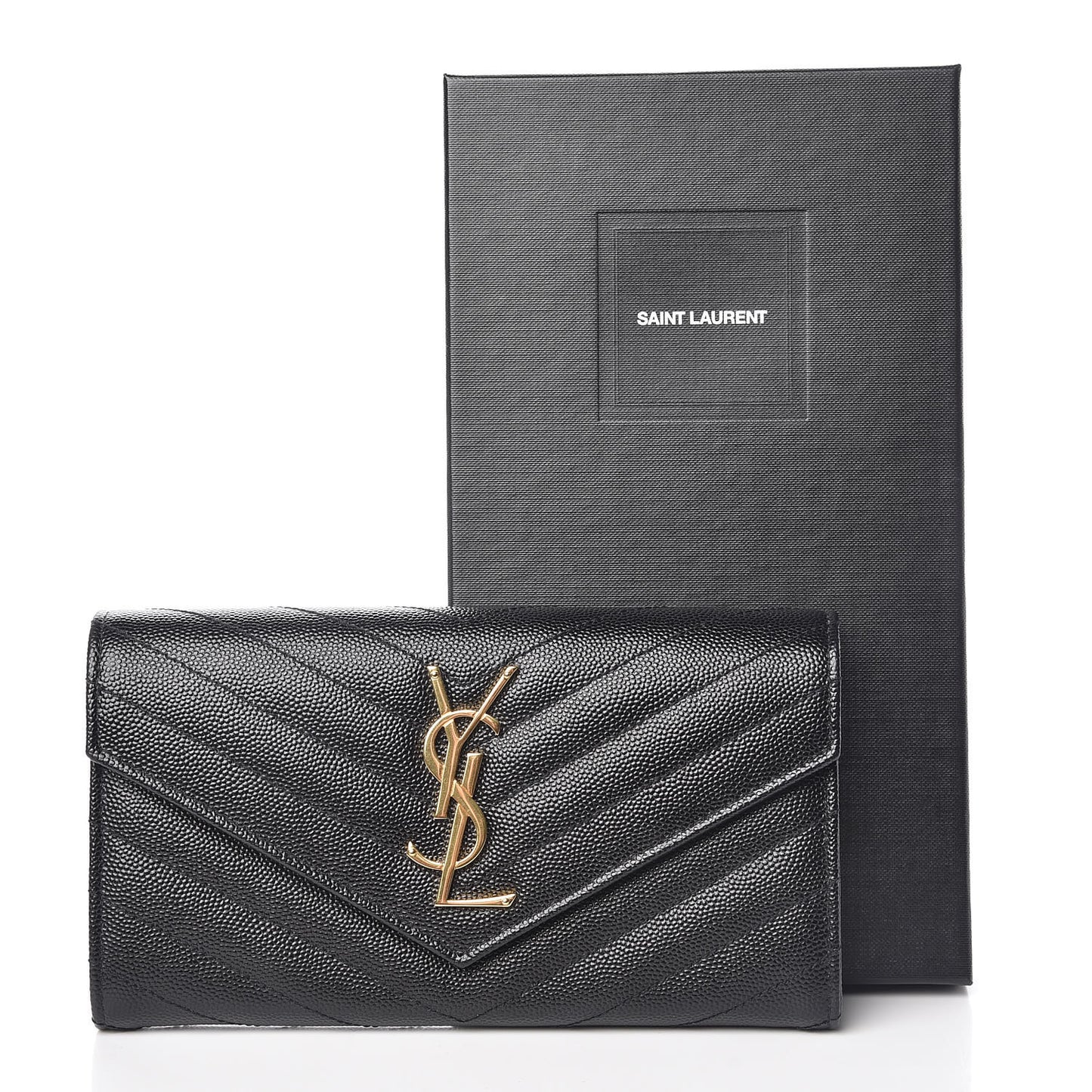 Grain De Poudre Matelasse Chevron Monogram Flap Wallet Black