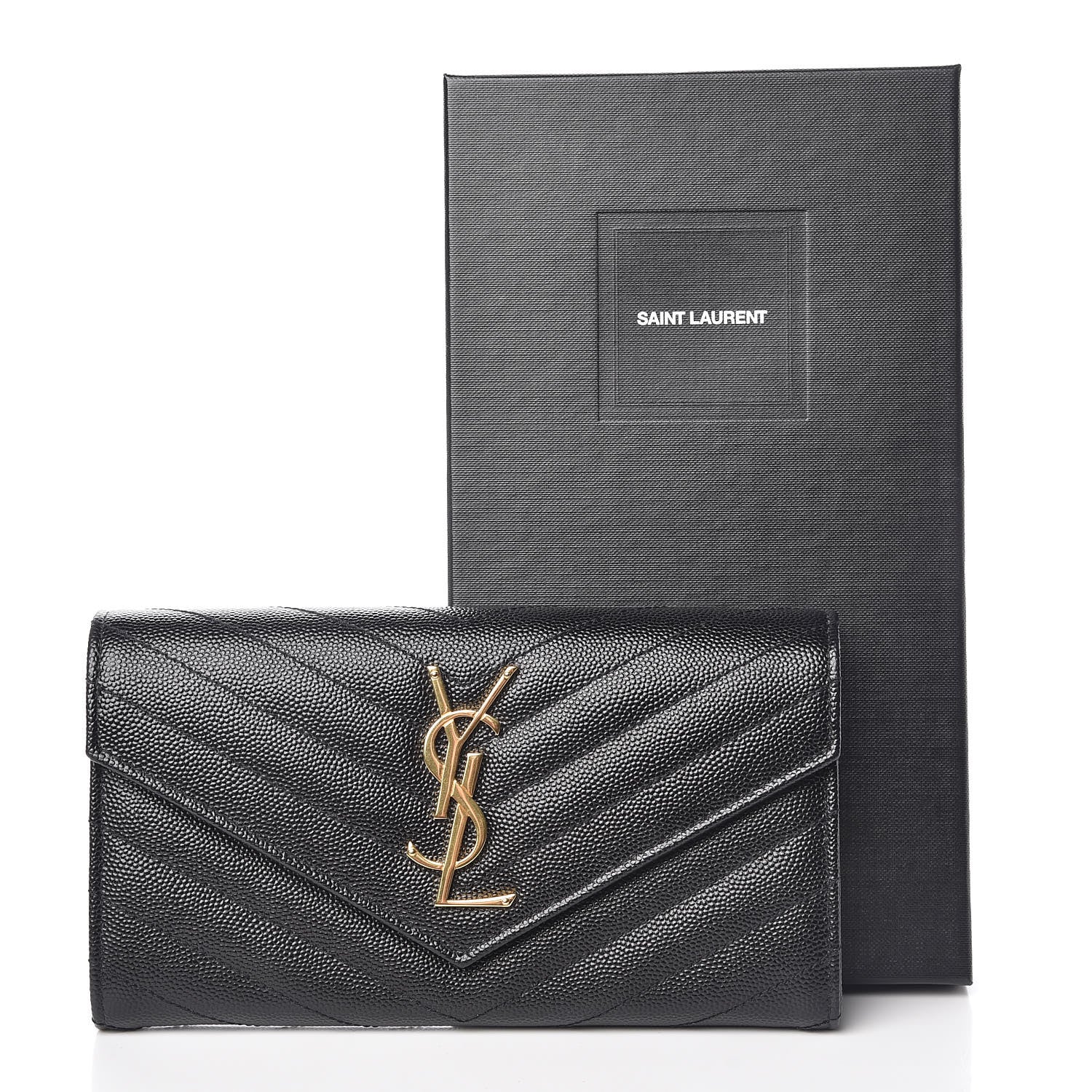 Saint Laurent Grain De Poudre Matelasse Chevron Monogram Flap Wallet Black 7 of 7