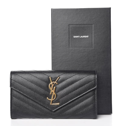 Saint Laurent Grain De Poudre Matelasse Chevron Monogram Flap Wallet Black 7 of 7