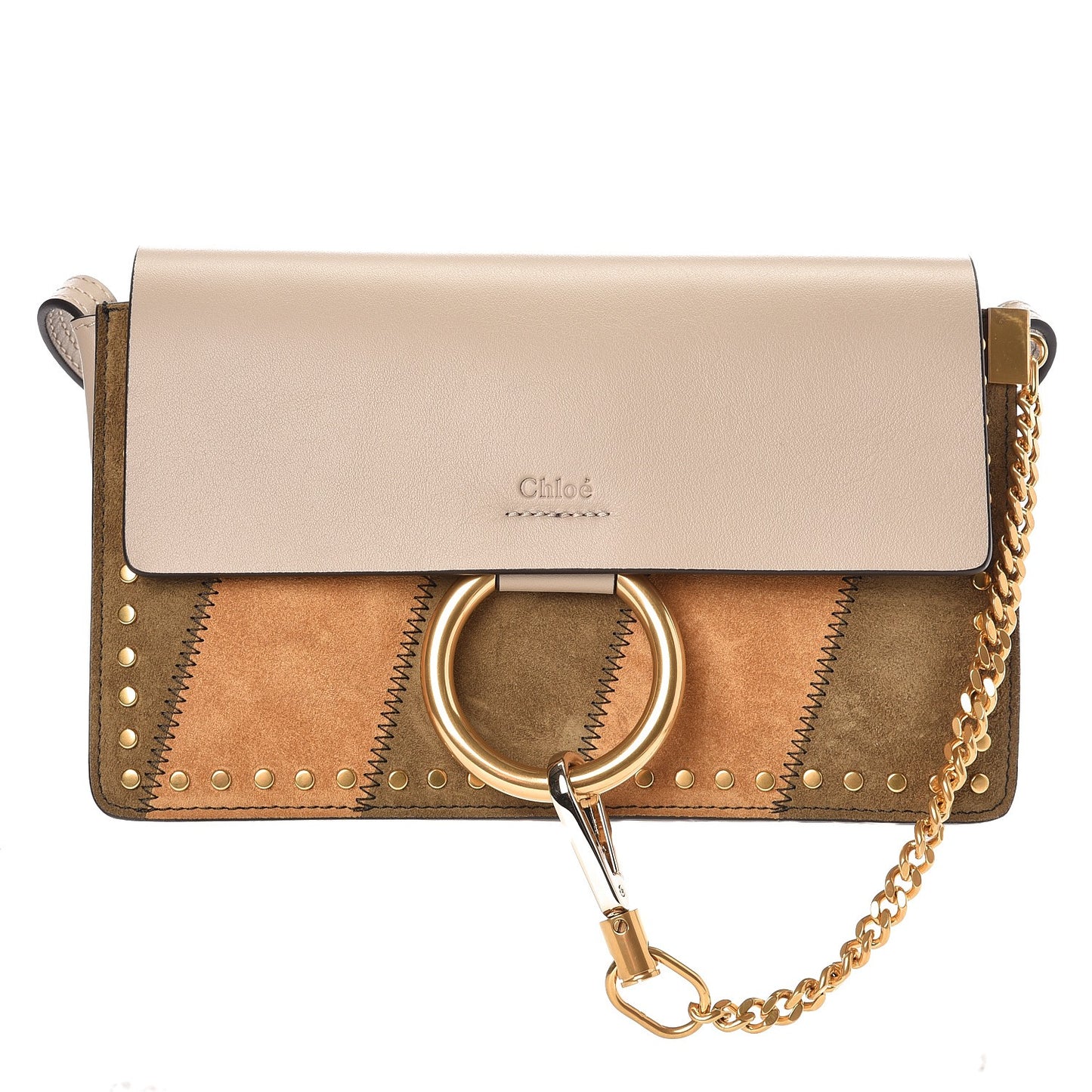 Suede Calfskin Studded Small Faye Shoulder Bag Pastel Grey