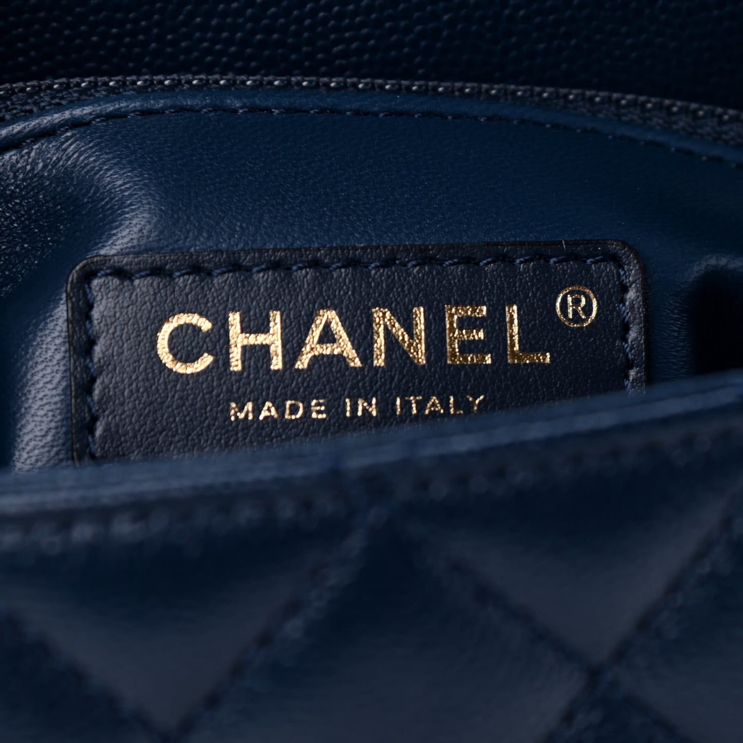 Caviar Quilted Lizard Embossed Mini Coco Handle Flap Navy Blue