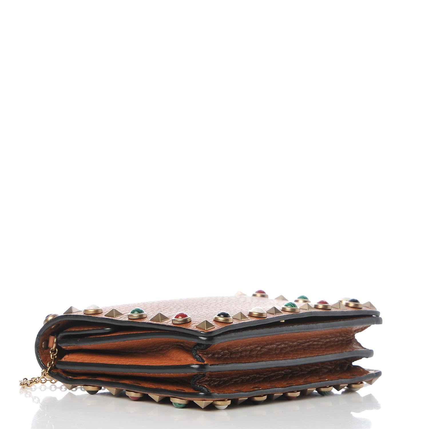 Valentino Garavani Grained Calfskin Rockstud Rolling Wallet on Chain Light Cuir 4 of 8