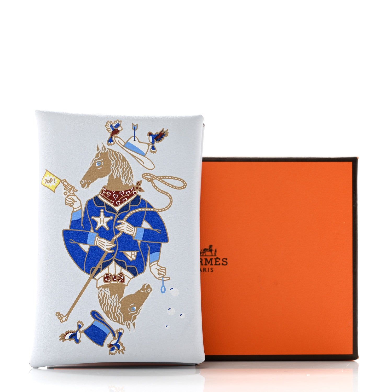 Hermes Swift Printed Cowboy Calvi Card Case Bleu Brume 8 of 8