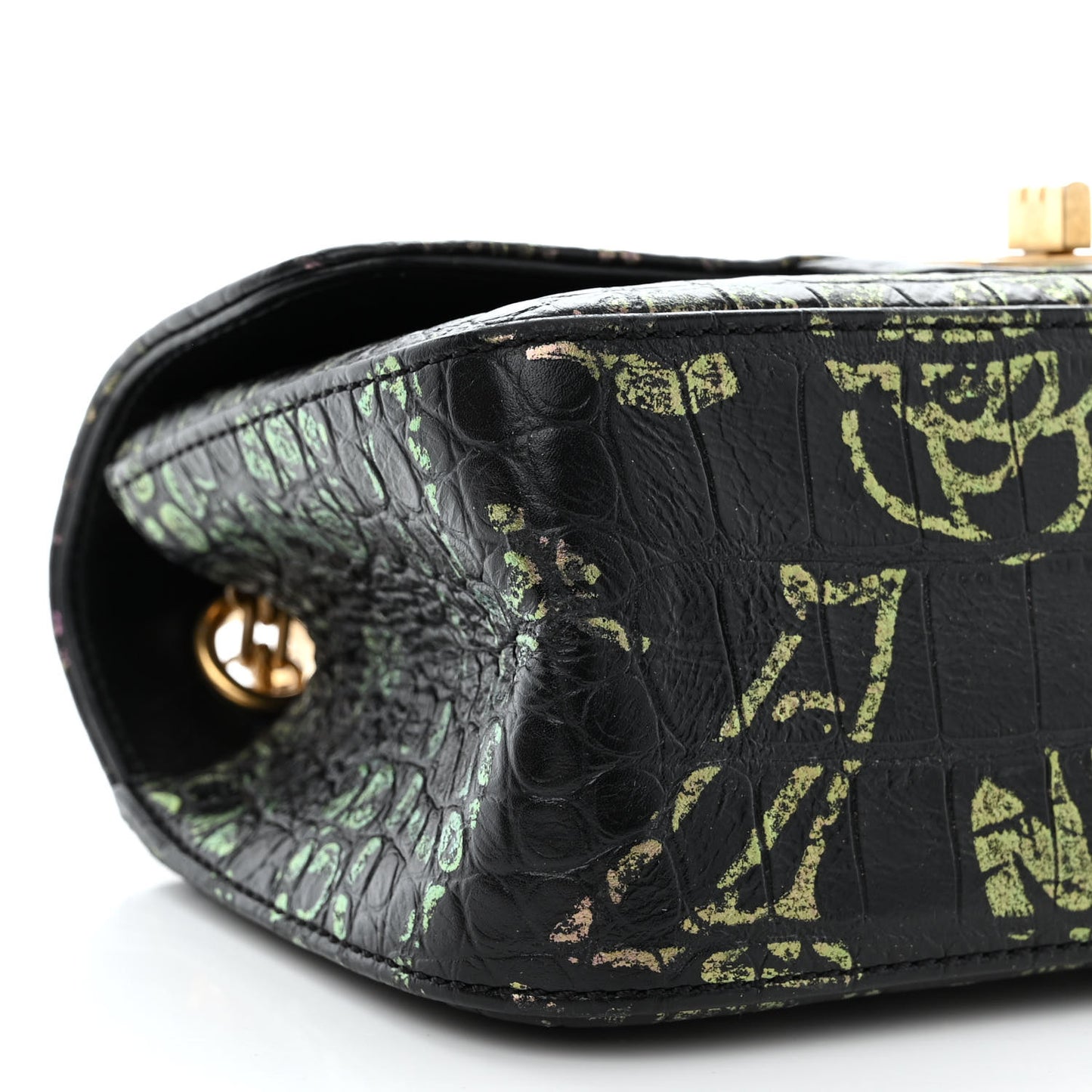 Calfskin Crocodile Embossed Graffiti 2.55 Mini Cocodile Reissue Flap Black Gold