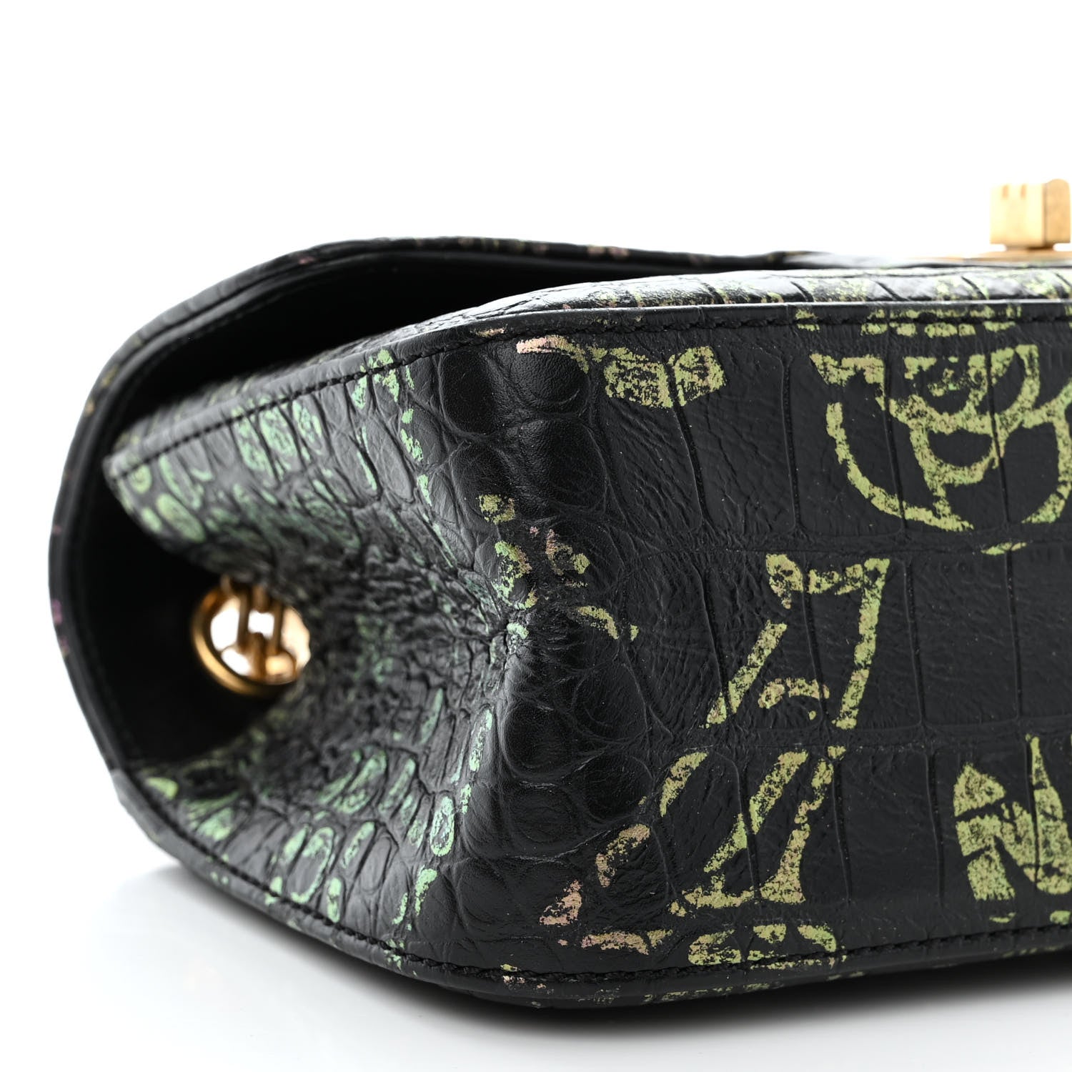 Chanel Calfskin Crocodile Embossed Graffiti 2.55 Mini Cocodile Reissue Flap Black Gold 9 of 10