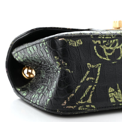 Chanel Calfskin Crocodile Embossed Graffiti 2.55 Mini Cocodile Reissue Flap Black Gold 9 of 10