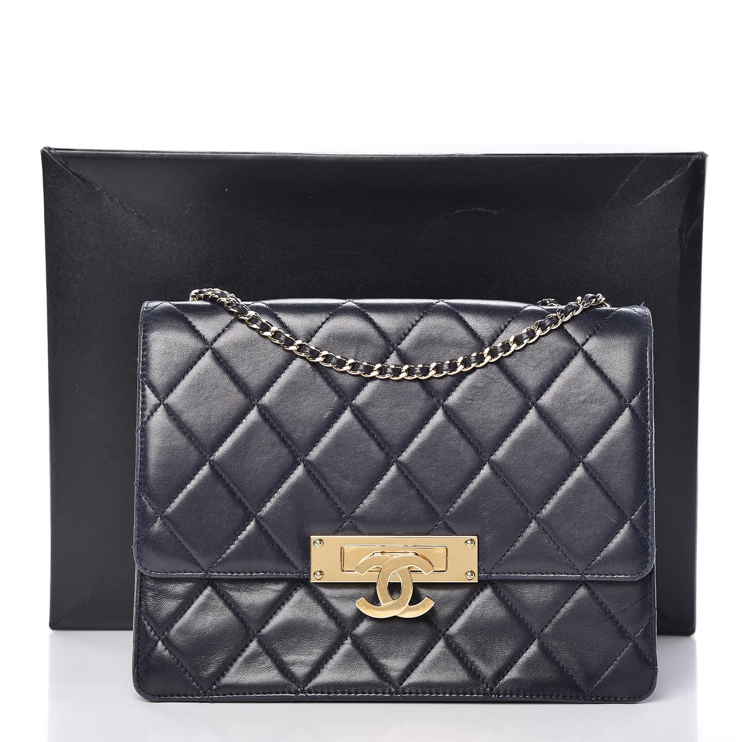Lambskin Quilted Medium Golden Class Flap Marine