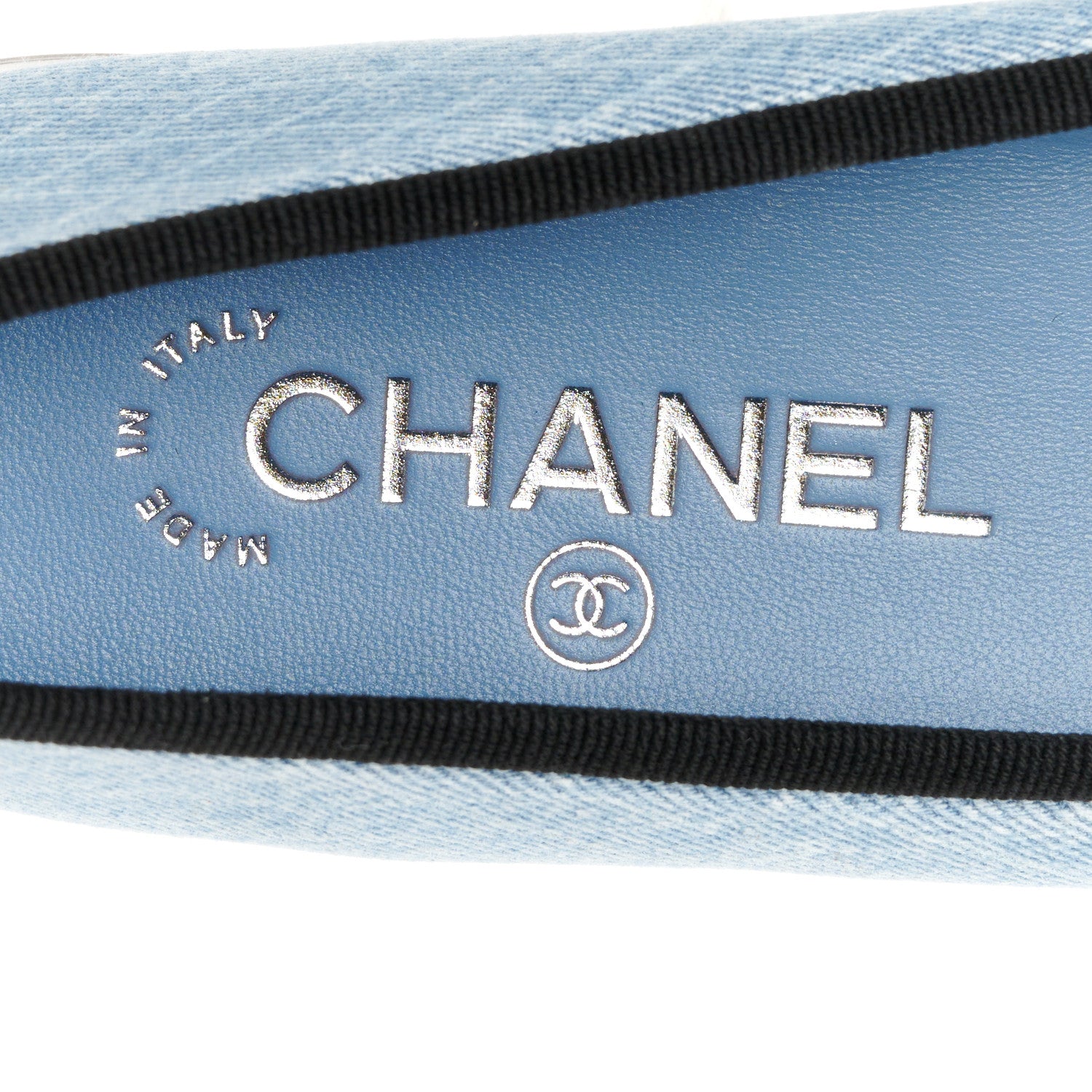 Chanel Denim Printed Quilt CC Cap Toe Ballerina Flats 35 Light Blue Dark Grey 8 of 10