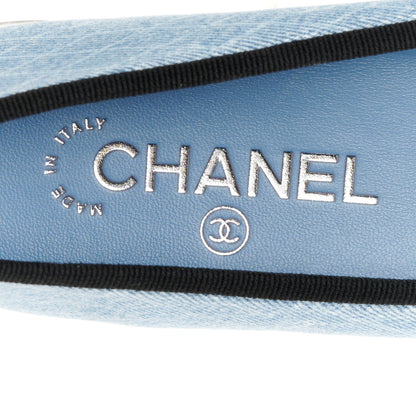 Chanel Denim Printed Quilt CC Cap Toe Ballerina Flats 35 Light Blue Dark Grey 8 of 10