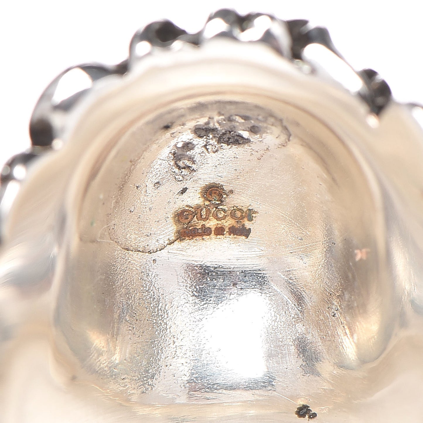 Metal Crystal Lion Head Ring Black Aged Silver