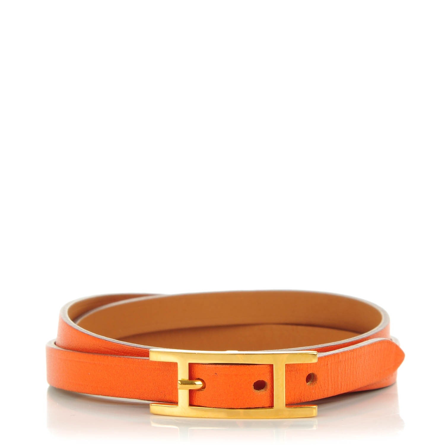Hermes Tadelakt Hapi 3MM Triple Tour Wrap Bracelet Small Orange 1 of 5