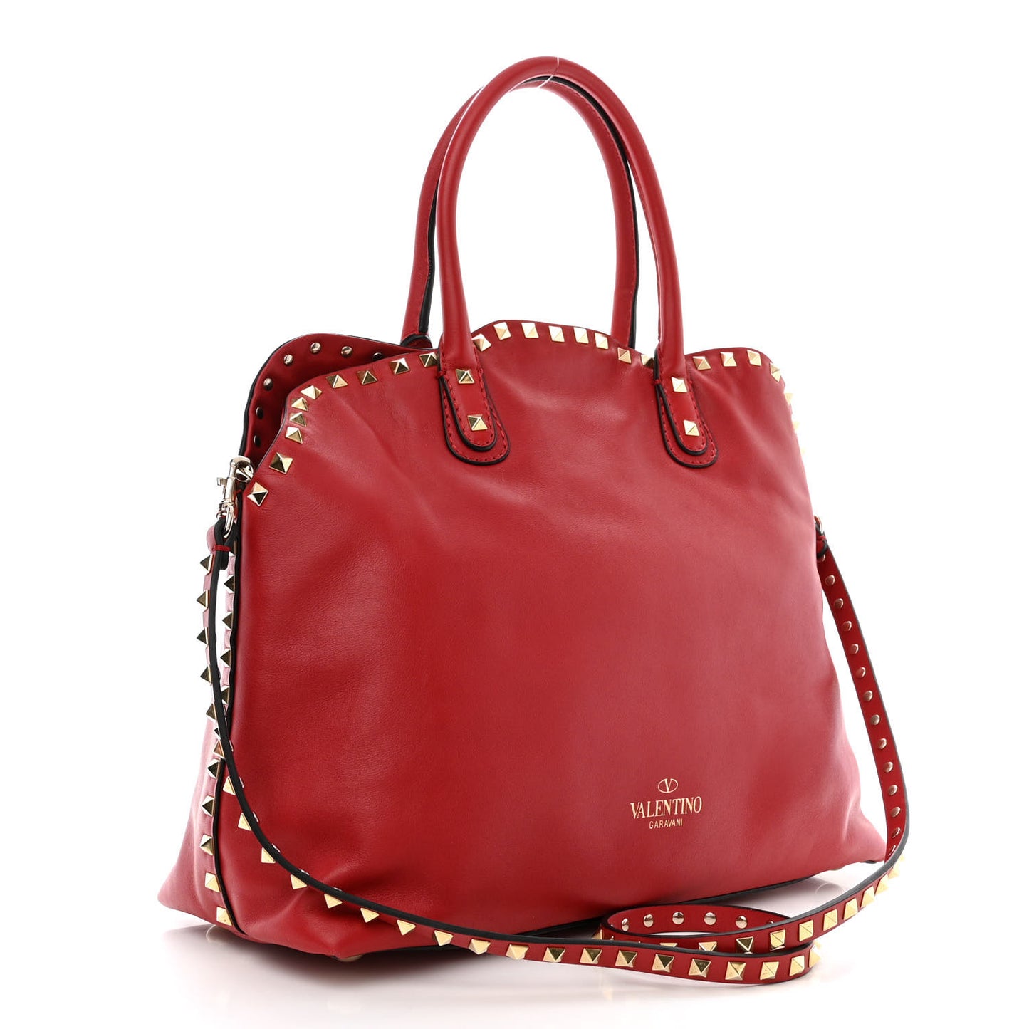 Vitello Rockstud Dome Satchel Red
