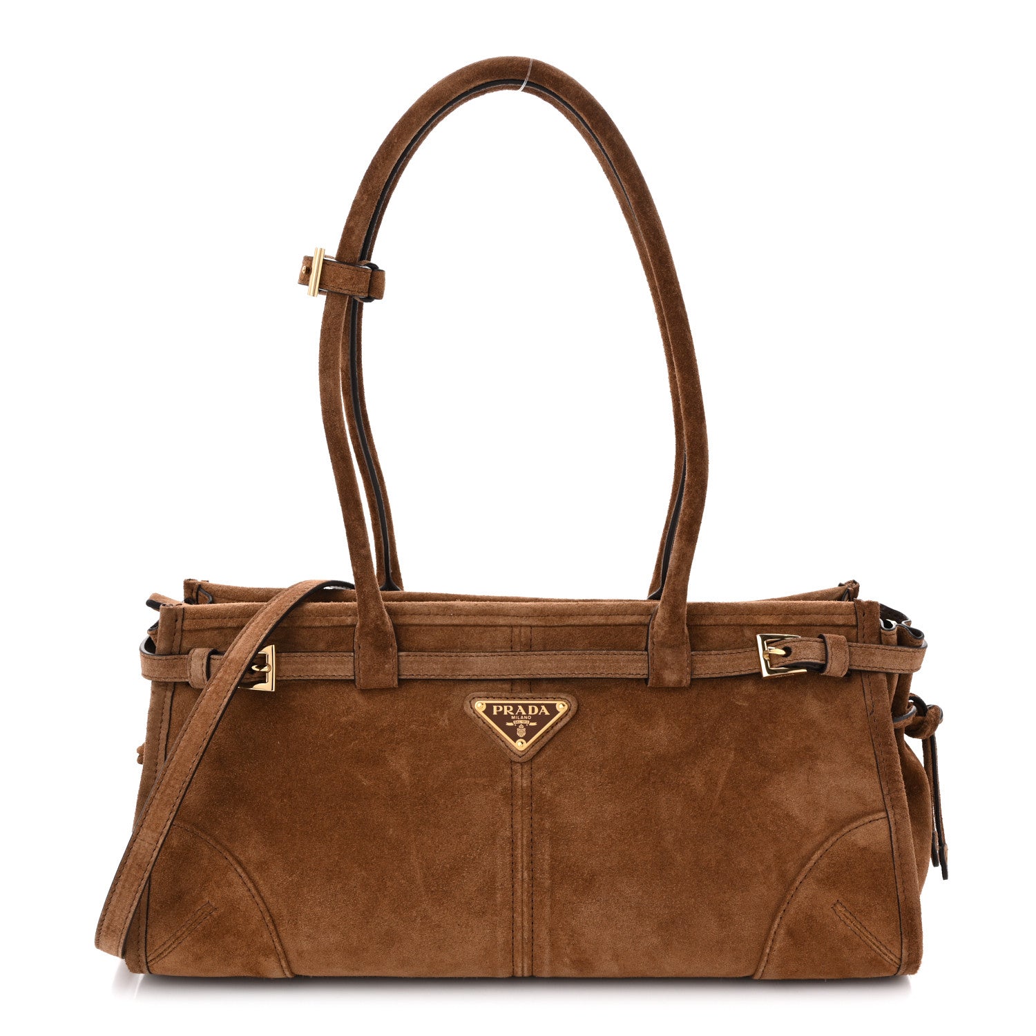 Prada Suede Triangle Medium Bonnie Shoulder Bag Cacao 1 of 10