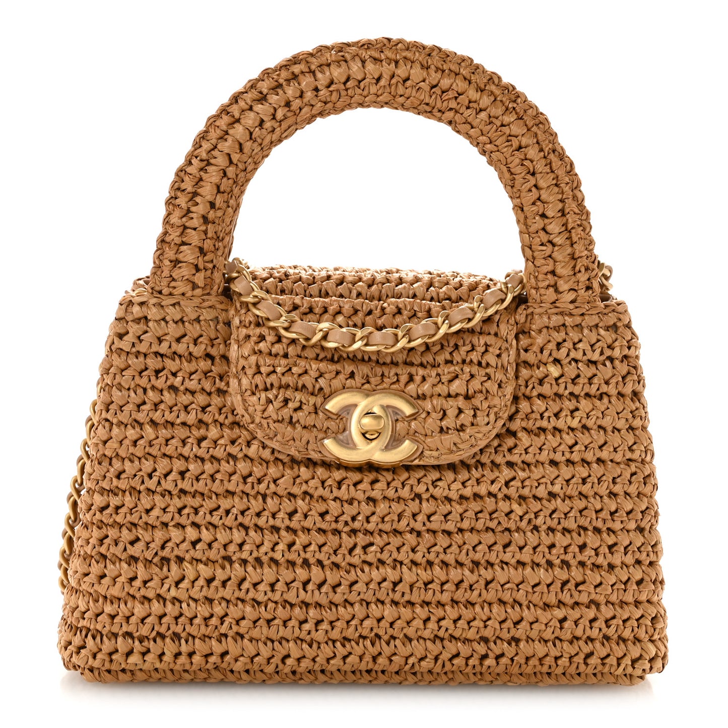 Braided Raffia Nano Kelly Flap Bag Dark Beige