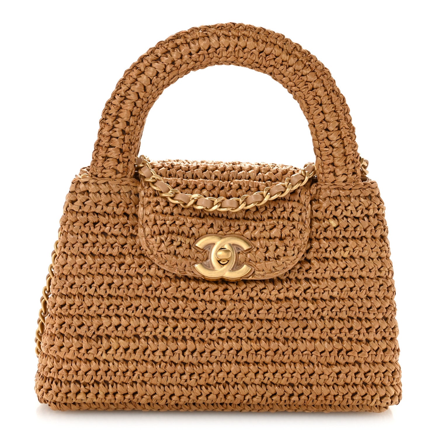 Chanel Braided Raffia Nano Kelly Flap Bag Dark Beige 1 of 10